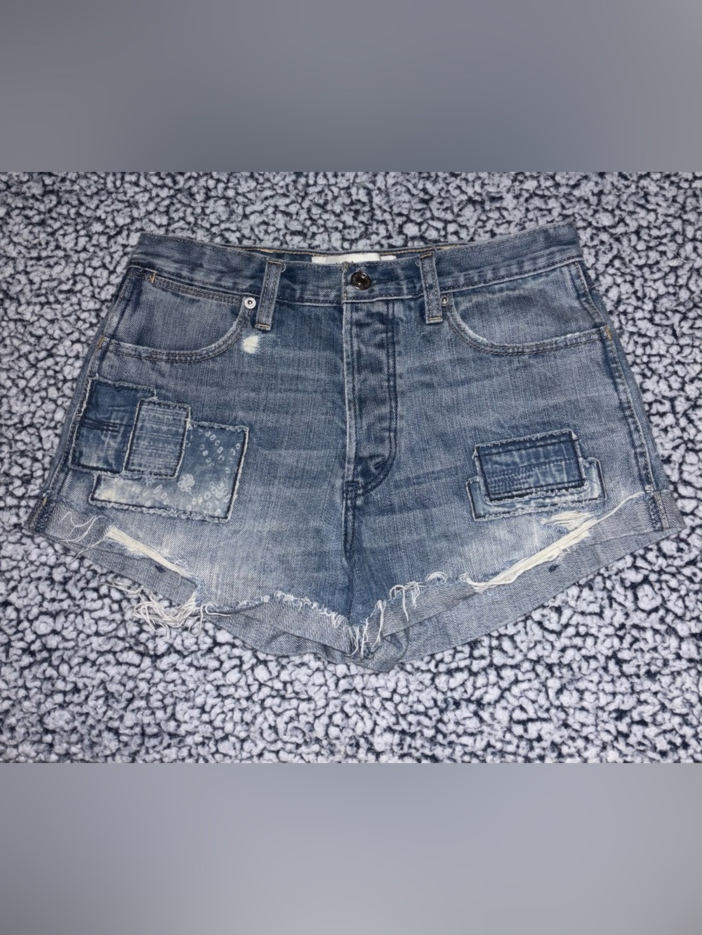 Abercrombie & Fitch Distressed Patchwork Denim Shorts - Blue